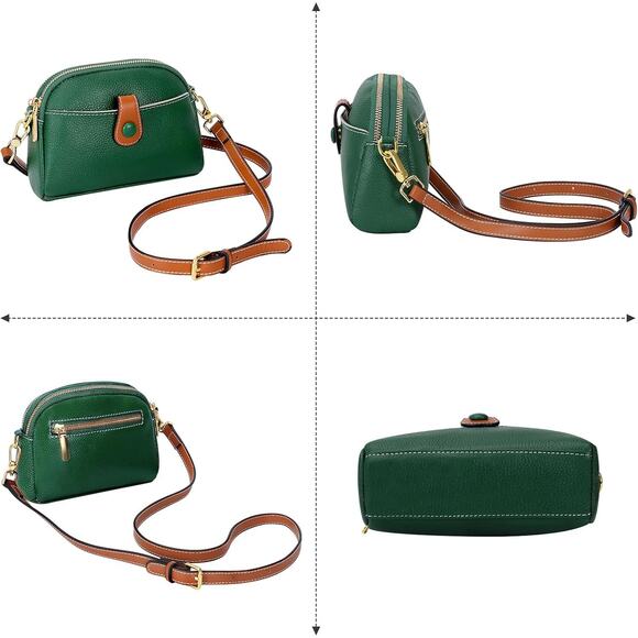 NEW Green Mini Crossbody Bag w/ Brown Accent Leather Small Purse Satchel - Picture 4 of 6